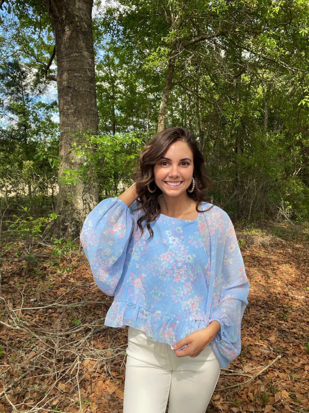Chambray Floral Blouse
